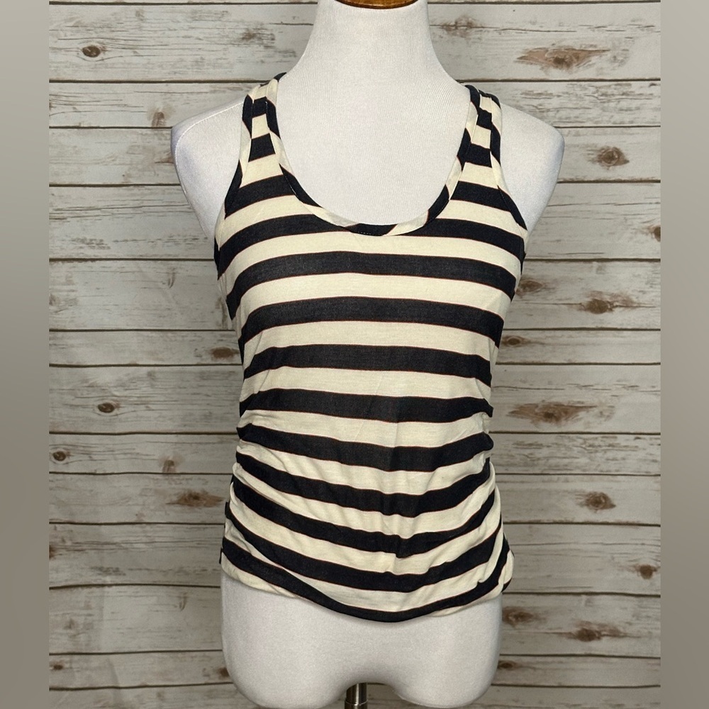 Diane von Furstenburg navy/white/red nautical striped ruched racerback tank